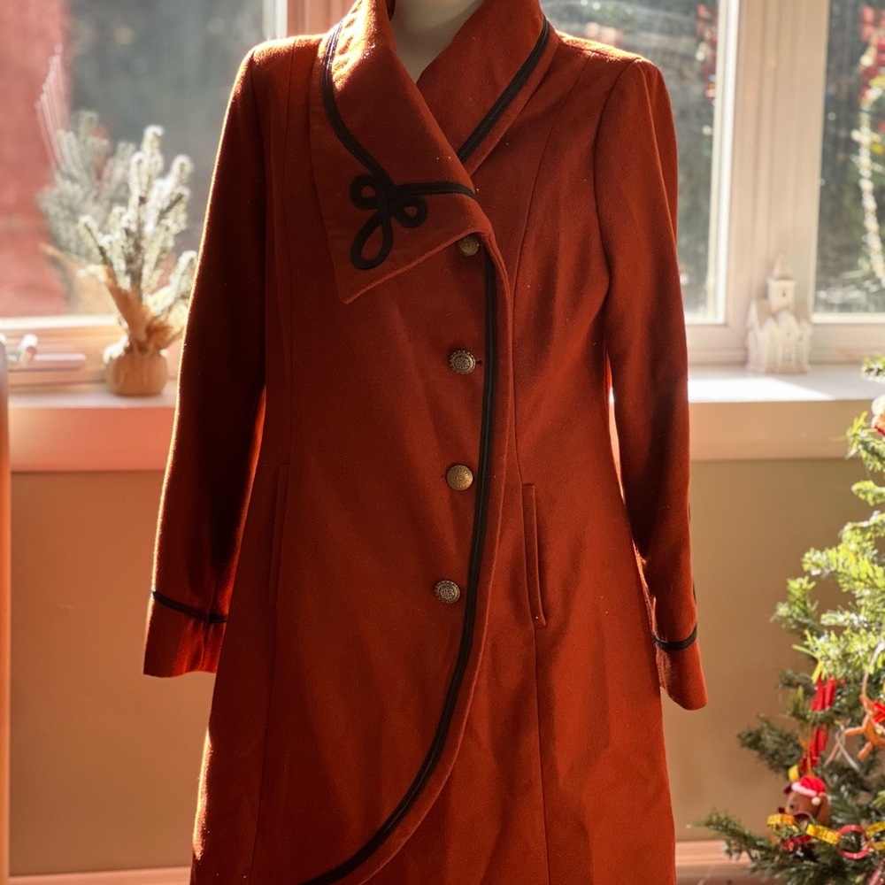 Joe Browns Rust Wool Blend Coat; Asymmetrical Button Front - UK Size 14 (US 10)